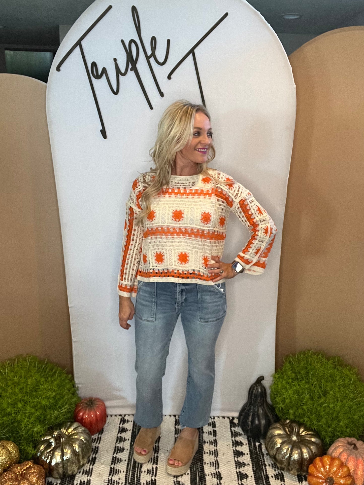 Crochet Boatneck Knit Top