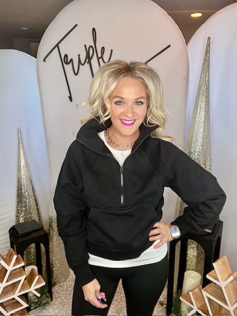 Fleece half zip kangaroo pocket sweatshirt