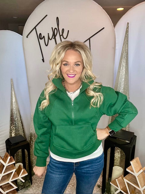 Fleece Half Zip Kangaroo Pocket Sweatshirt