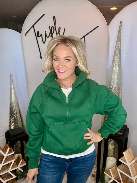 Fleece Half Zip Kangaroo Pocket Sweatshirt