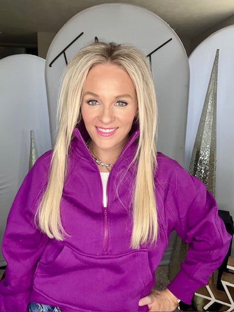 Fleece half zip kangaroo pocket sweatshirt