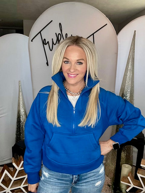 Fleece half zip kangaroo pocket sweatshirt