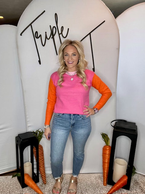 Pink Color Block Sweater