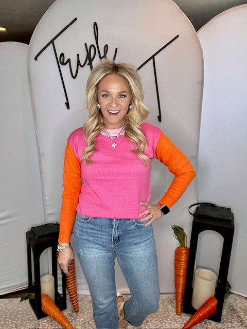 Pink Color Block Sweater