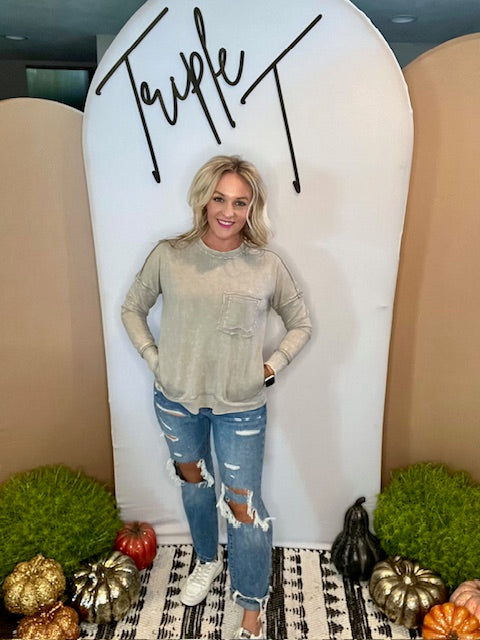 Raw Edge Front Pocket Pullover