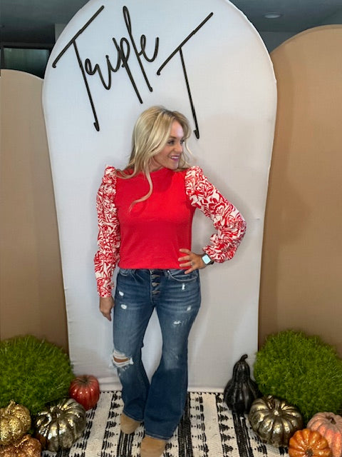 Knit and Print Mixed top