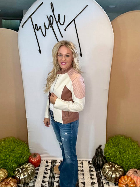 Color Block Faux Leather Jacket