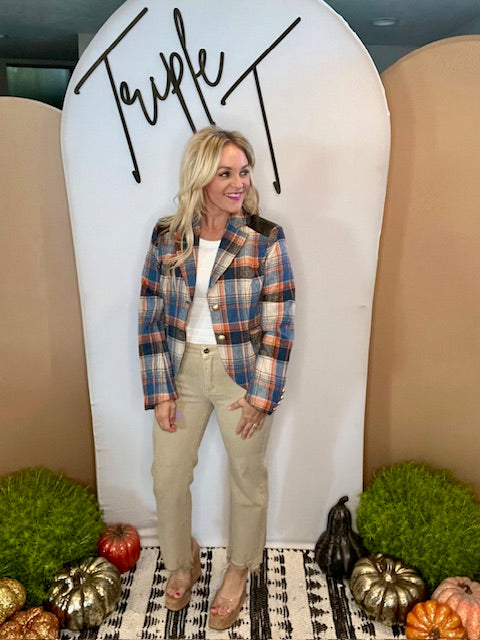 Faux Leather Patch Blazer