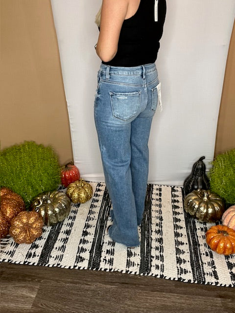 Risen Mid Rise Wide Leg Jeans