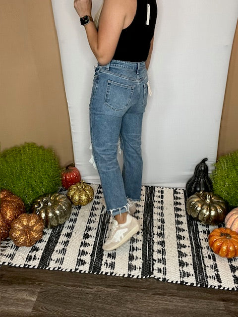 Flying Monkey Mide Rise Distressed Straight Jeans