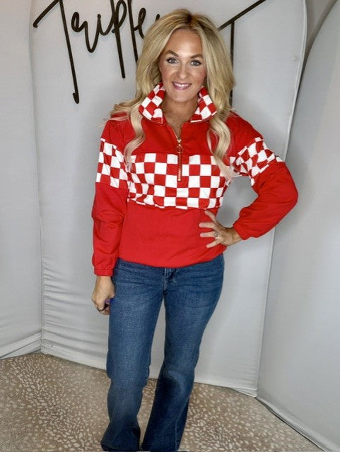Red Checkered quarter zip