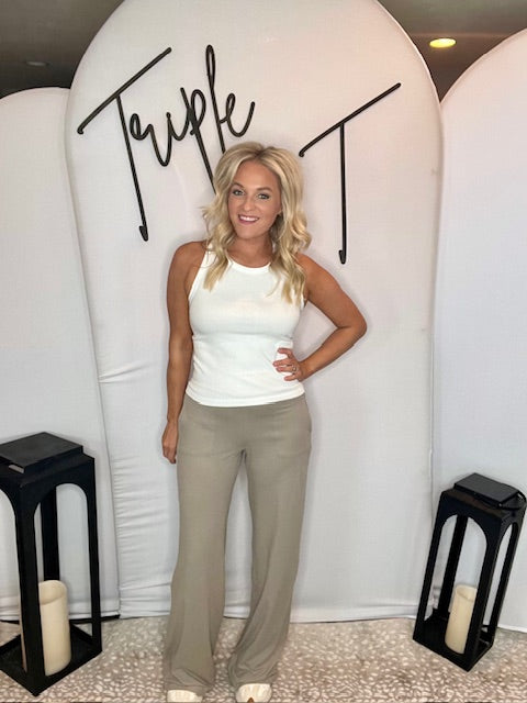 Stone Taupe Butter V Waist Wide Pant