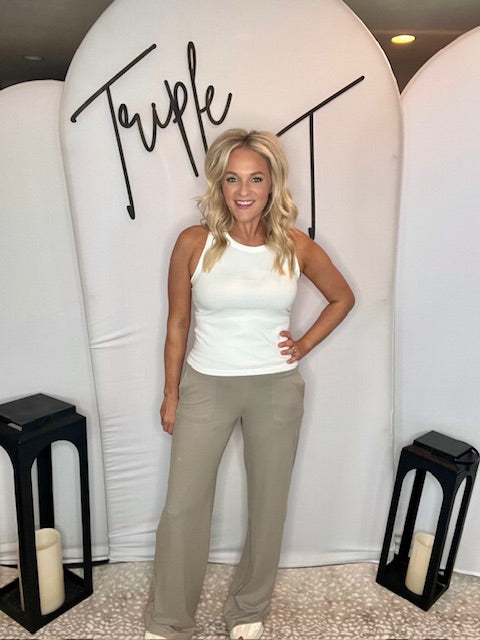 Stone Taupe Butter V Waist Wide Pant