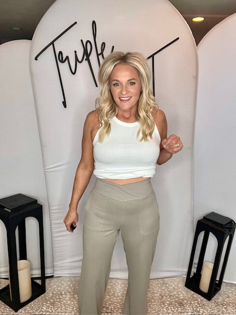 Stone Taupe Butter V Waist Wide Pant