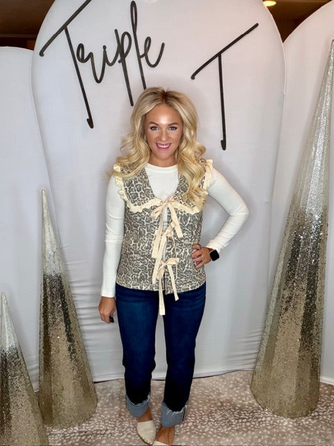 Cream leopard print vest