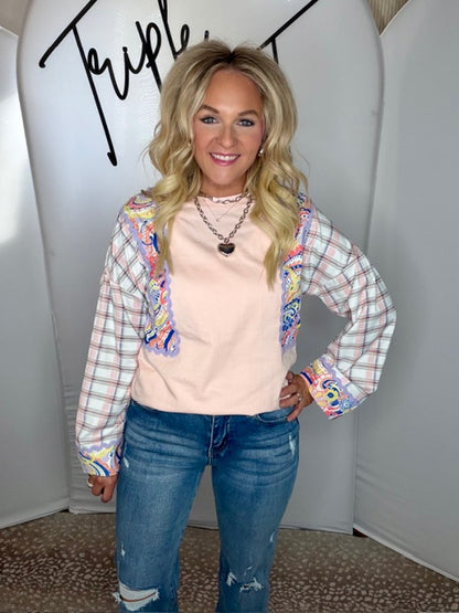 Floral Plaid Patchwork Puff Sleeve